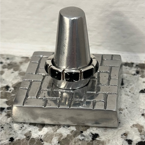 Black Onyx Inlay Stone Band Sterling Silver Ring - Picture 1 of 4